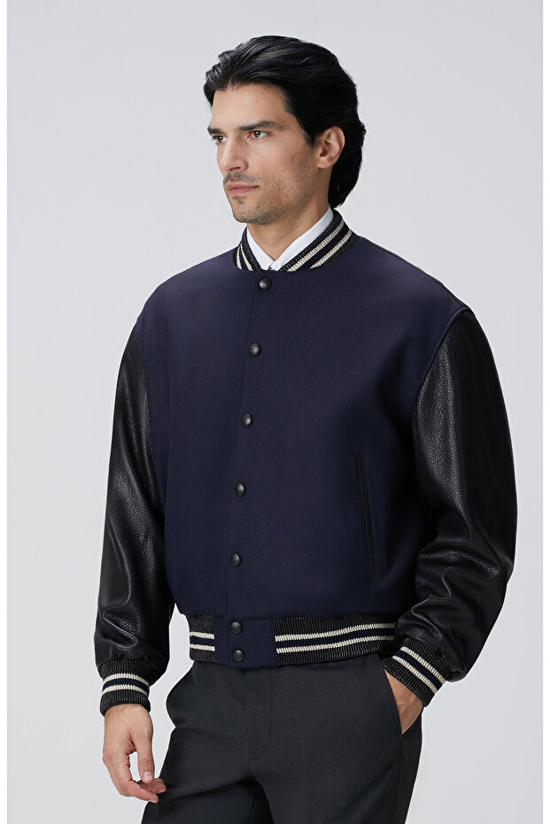 Lacivert Bomber Deri Ceket - 5