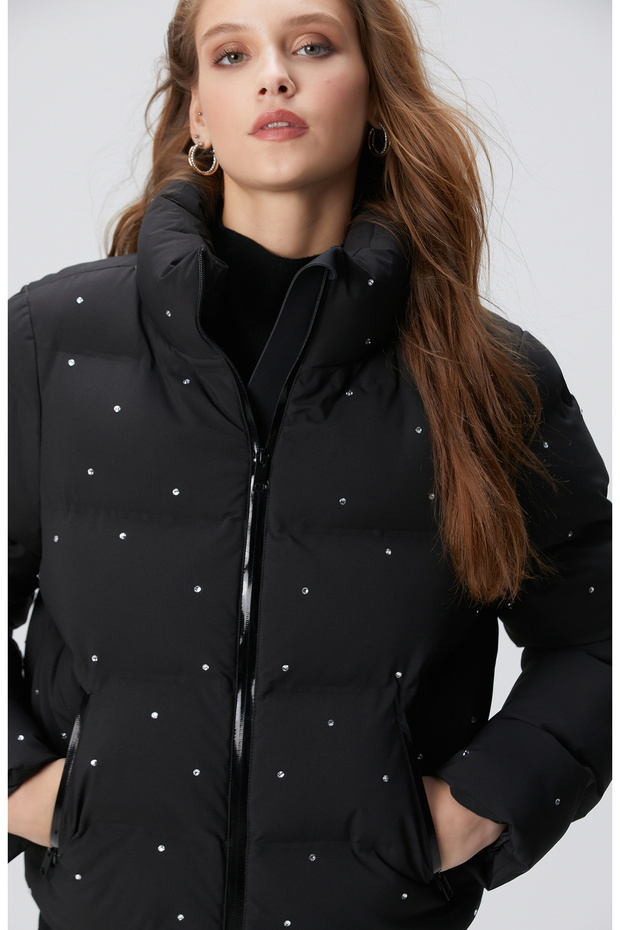 Siyah Taşlı Puffer Mont - 1
