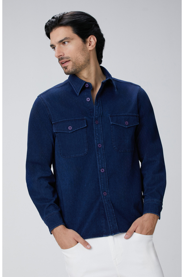 İndigo Denim Gömlek - 4