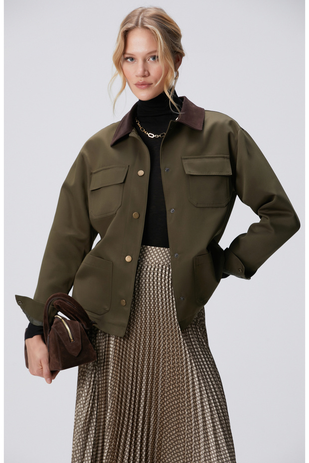 Haki Kadife Garnili Mont - 1