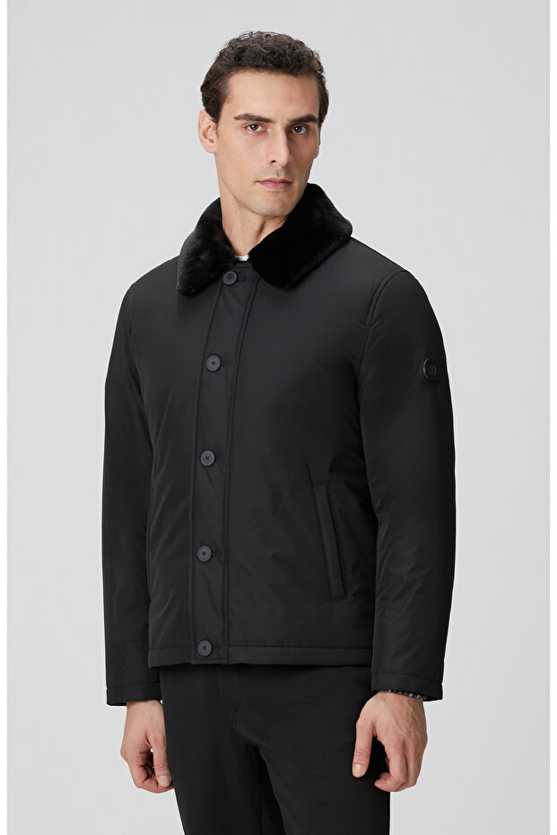 Siyah Kürk Detaylı Mont - 4