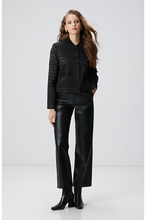 Siyah Yün Karışımlı Mont - 3