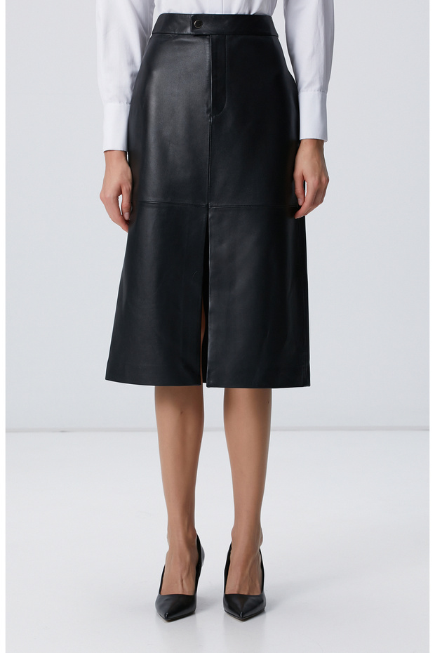 Siyah Midi Deri Etek - 2