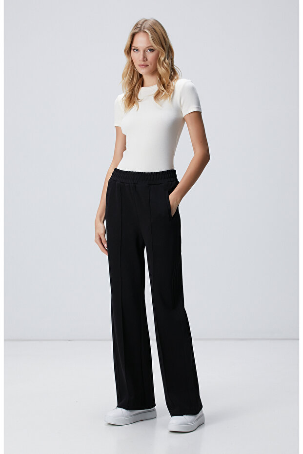 Siyah Bol Paça Basic Eşofman - 1