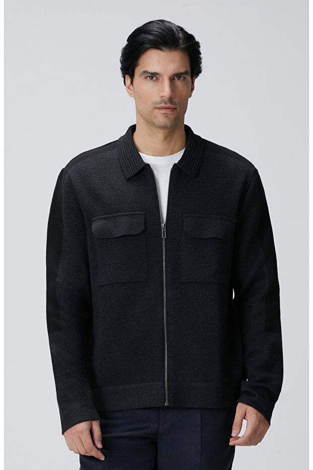 Antrasit Triko Dış Gömlek - 1