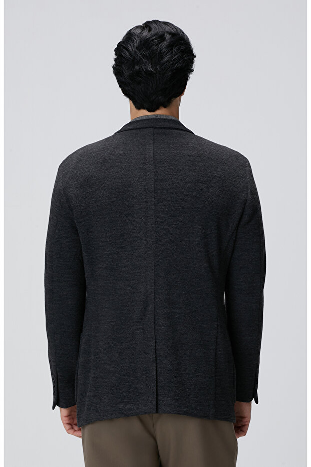 Antrasit Yün Karışımlı Örme Ceket - 5