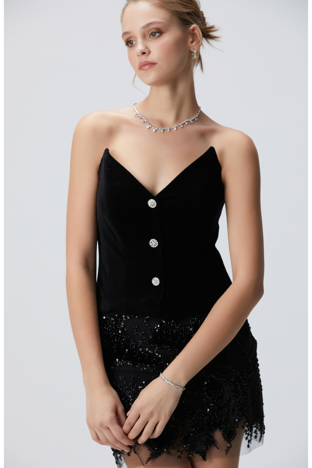 Siyah Kadife Büstiyer - 3