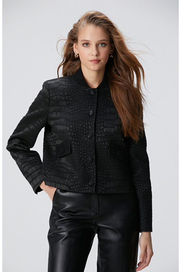 Siyah Yün Karışımlı Mont - 1