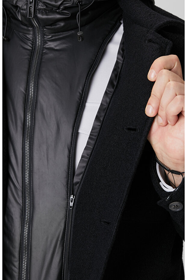 Siyah Yün Çıkma Mostralı Casual Kaban - 9