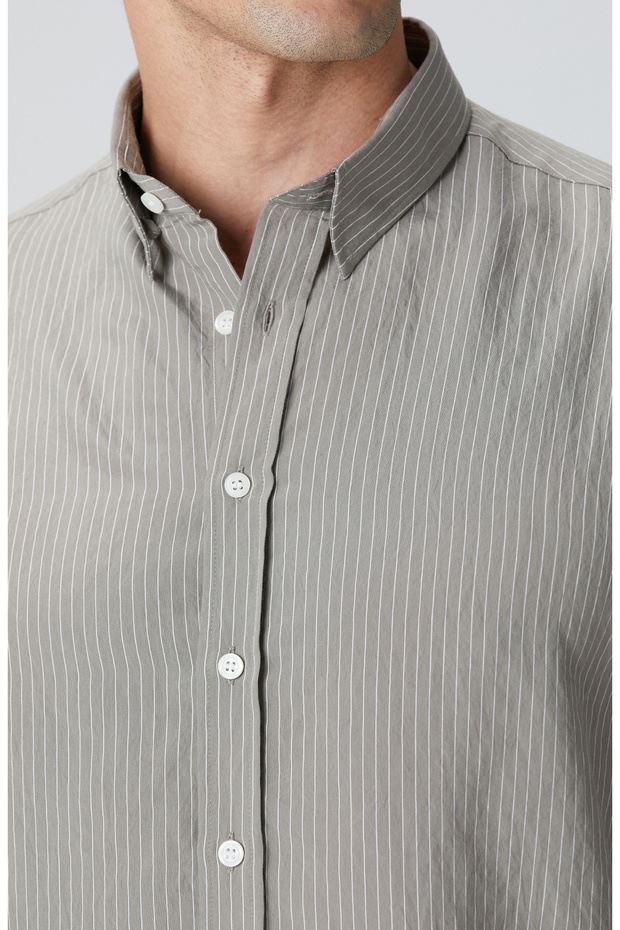 Haki Çizgili Gömlek - 6