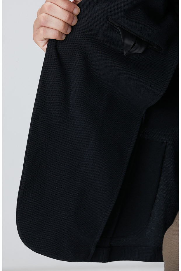 Siyah Mona Yaka Metal Düğmeli Örme Blazer Ceket - 8