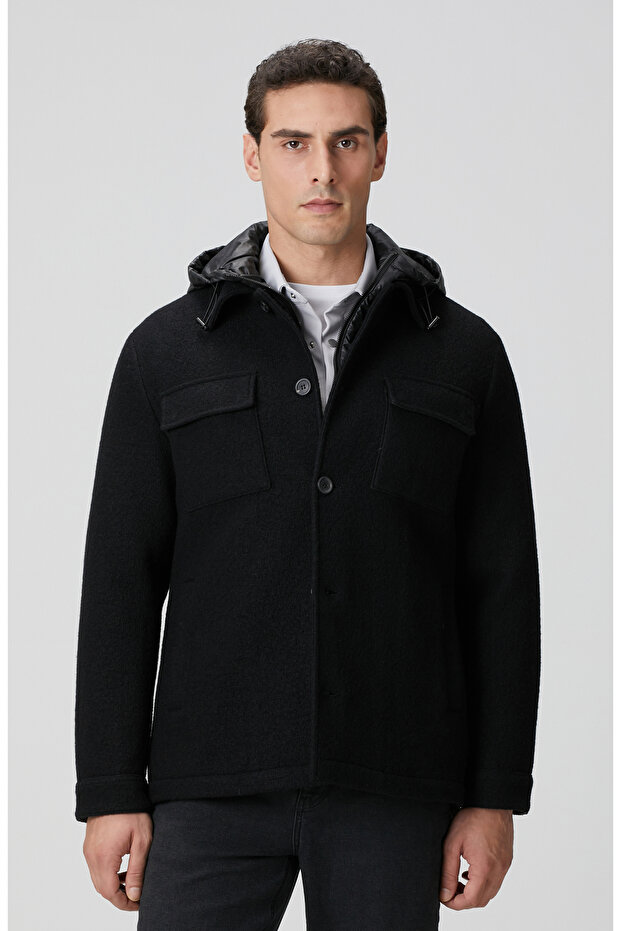 Siyah Yün Çıkma Mostralı Casual Kaban - 1