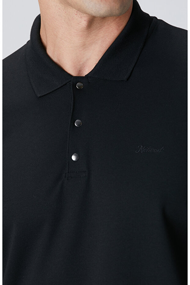 Siyah Polo Yaka Sweatshirt - 6