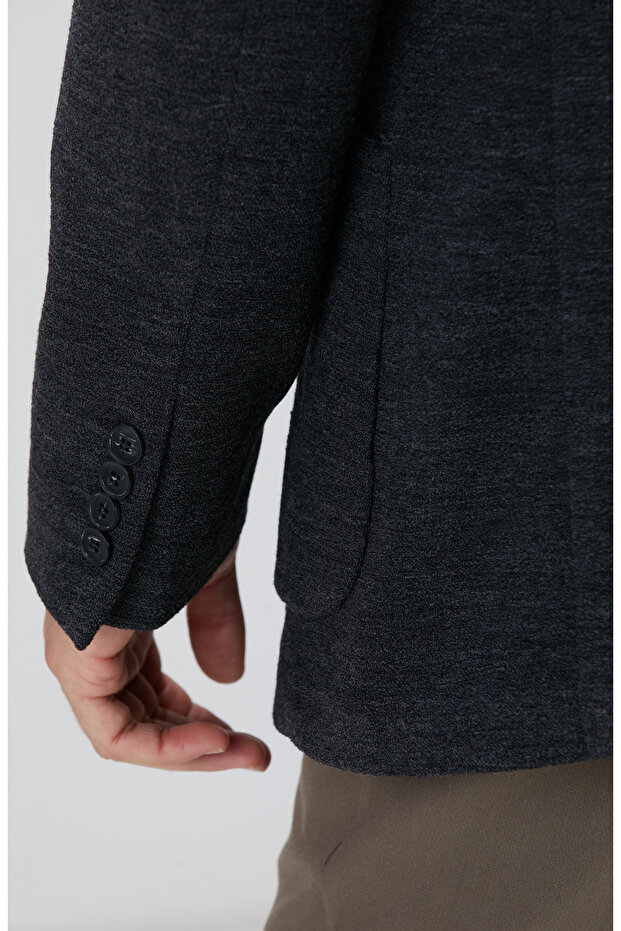 Antrasit Yün Karışımlı Örme Ceket - 7