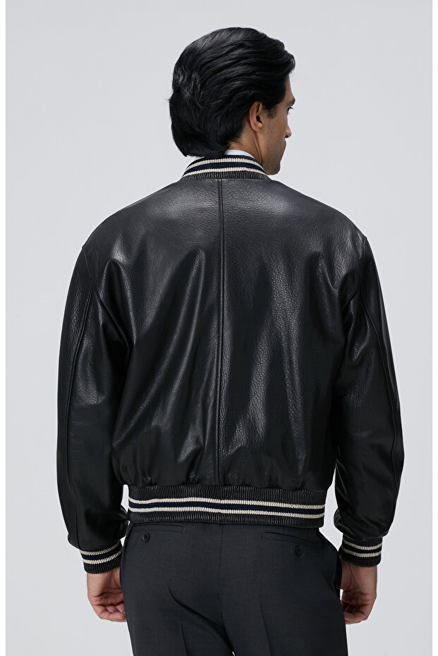 Lacivert Bomber Deri Ceket - 7
