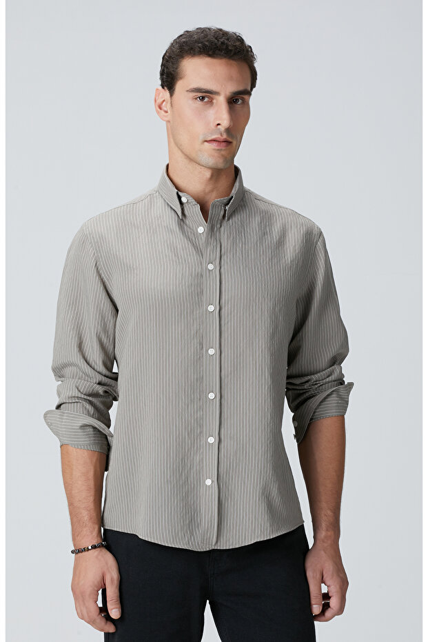 Haki Çizgili Gömlek - 2