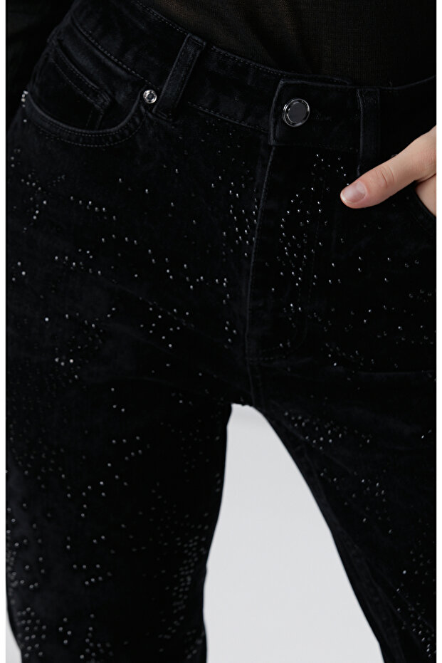 Siyah Kadife Denim Pantolon - 6
