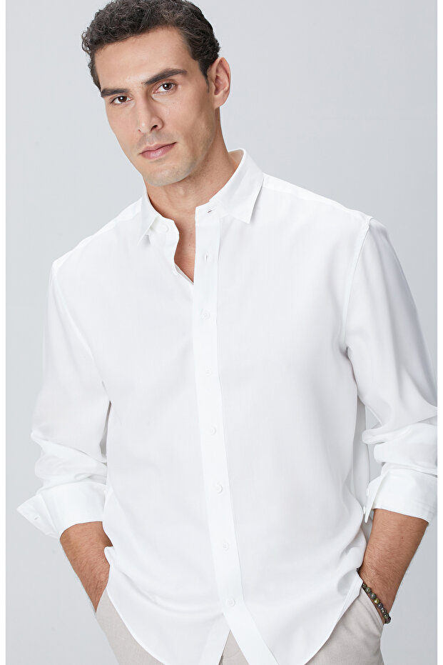 Beyaz Lyocell Gömlek - 2