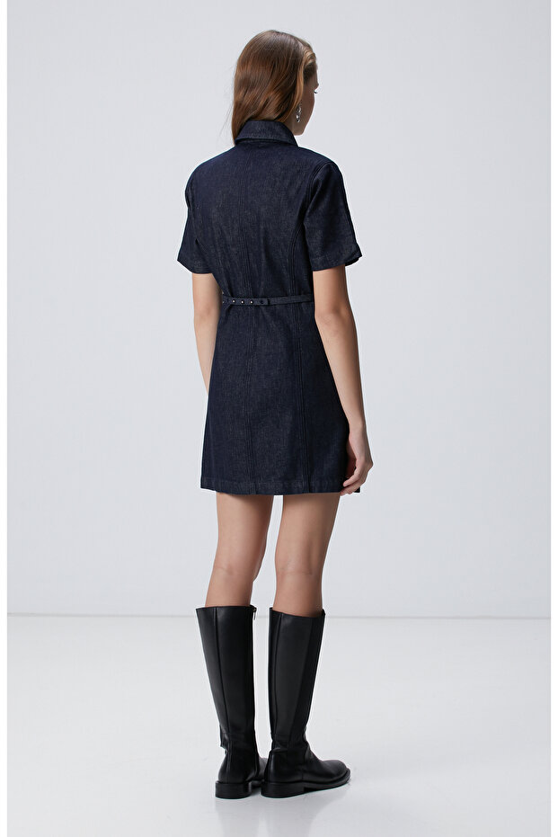 Lacivert Denim Elbise - 5