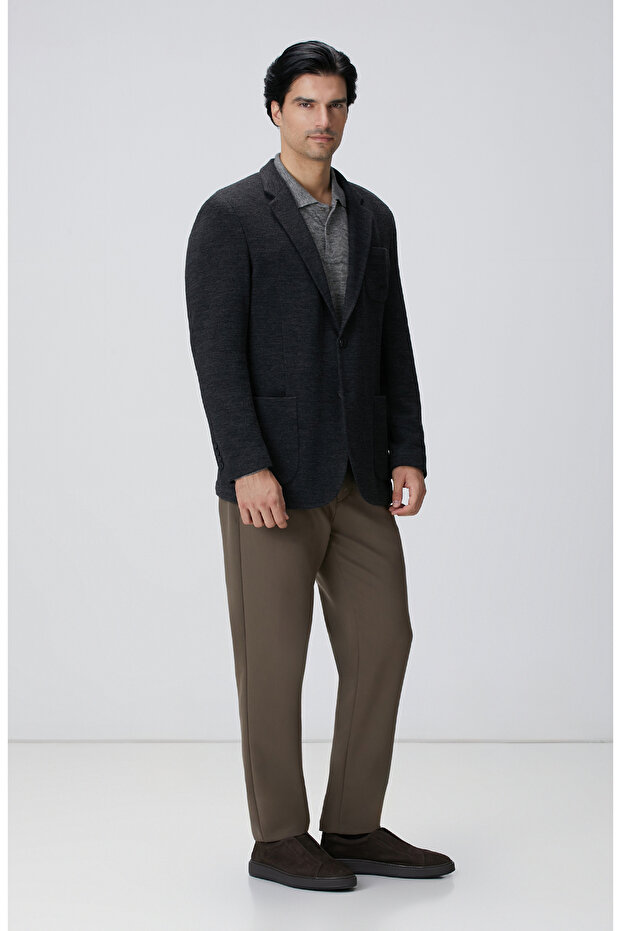Antrasit Yün Karışımlı Örme Ceket - 3