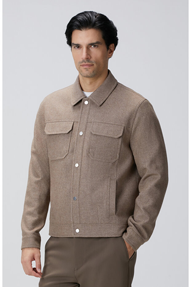 Bej Yün Karışımlı Mont - 4