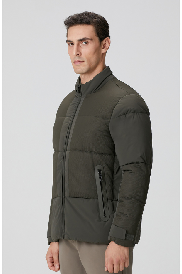 Haki N-Tech Dik Yaka Puffer Mont - 4