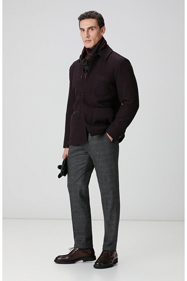 Bordo Örme Yün Ceket - 3