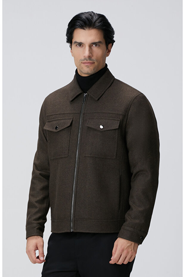 Haki Yün Karışımlı Mont - 4