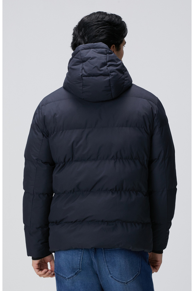 Lacivert Kapüşonlu Puffer Mont - 5