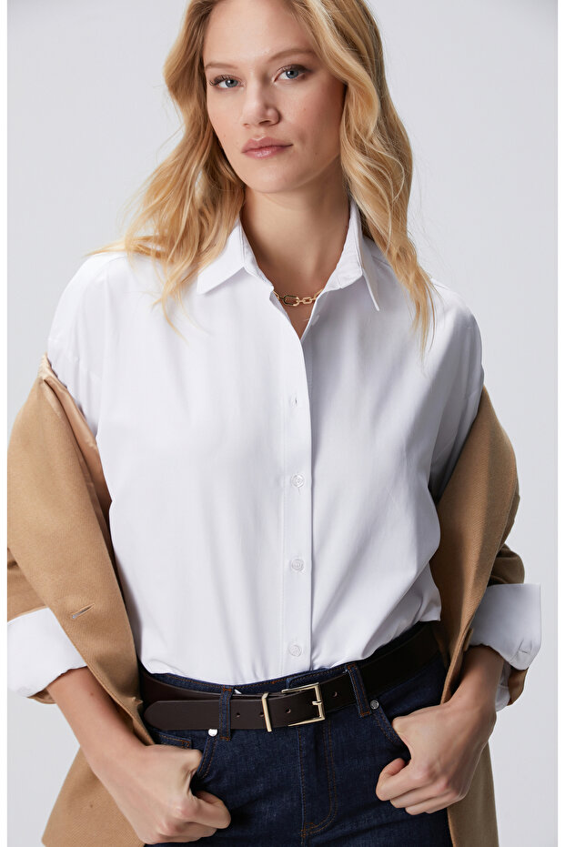 Beyaz Oversize Gömlek - 2