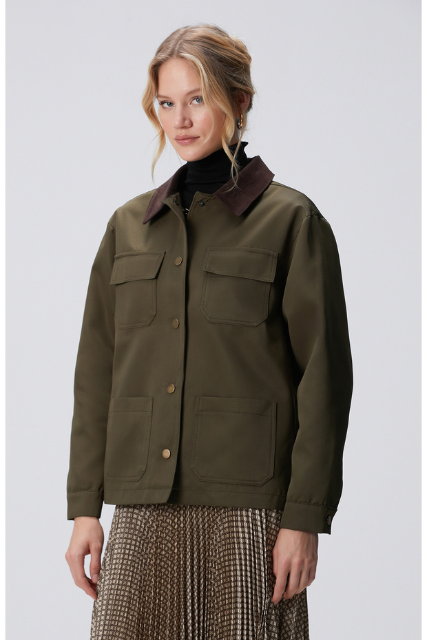 Haki Kadife Garnili Mont - 5