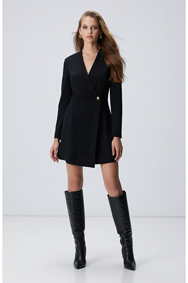 Siyah Aksesuarlı Mini Elbise - 2