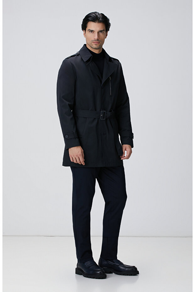 Lacivert Kuşaklı Pardösü - 3