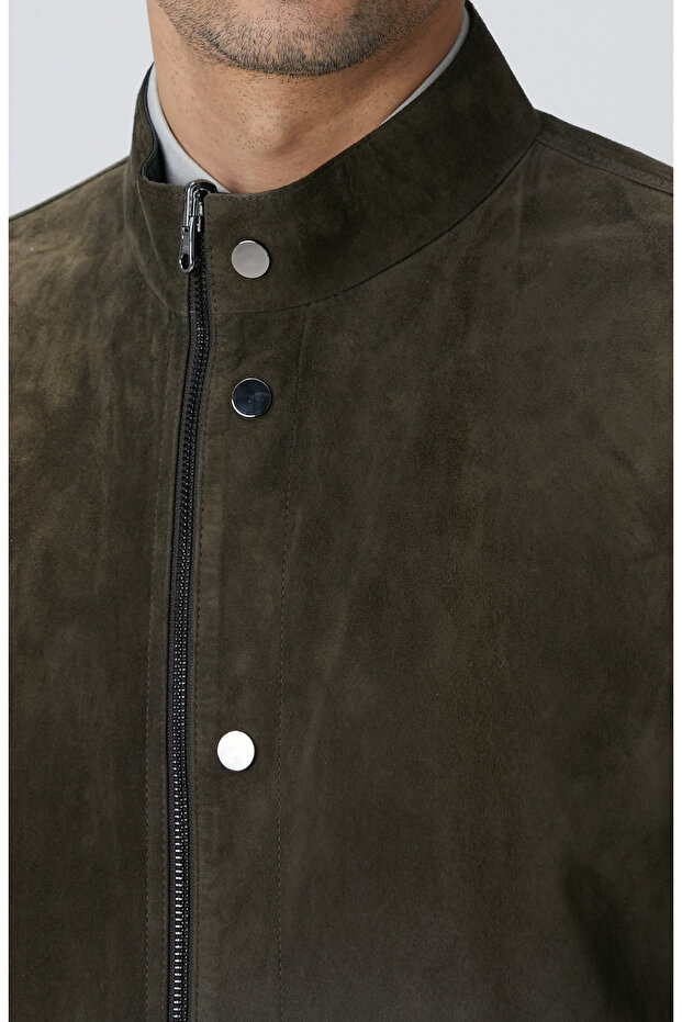 Haki Çift Taraflı Deri Mont - 7