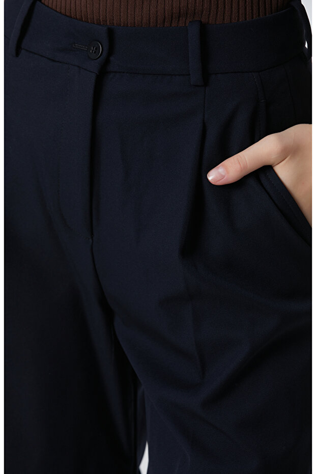 Lacivert Geniş Paça Basic Pantolon - 6