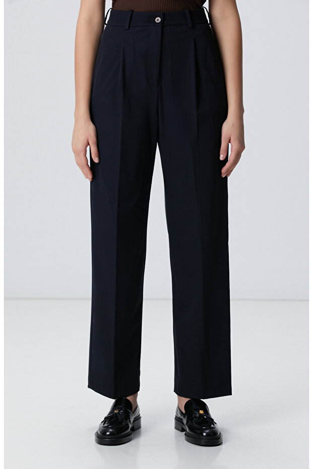 Lacivert Geniş Paça Basic Pantolon - 2