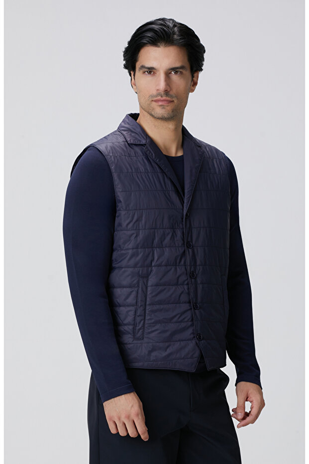 Lacivert Puffer Casual Yelek - 4