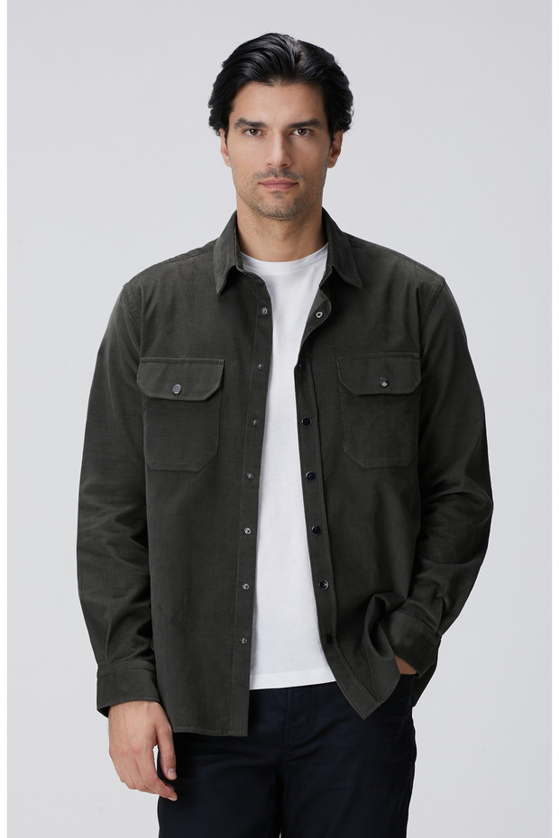 Haki Fitilli Kadife Gömlek - 1