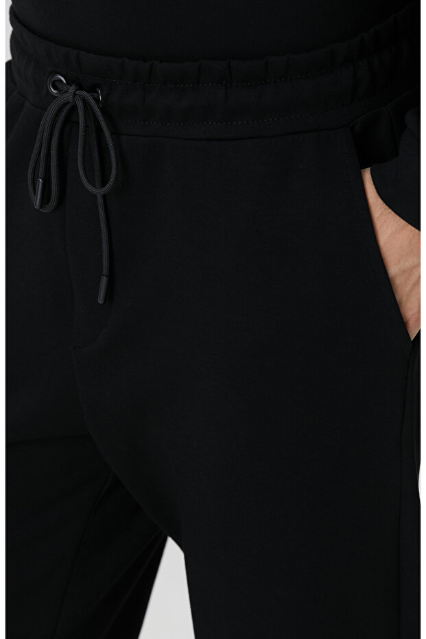 Siyah Yandan Cepli Basic Eşofman Altı - 4