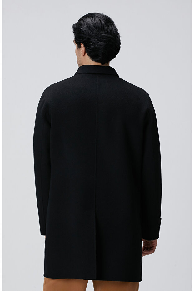 Siyah Yün Karışımlı Palto - 6