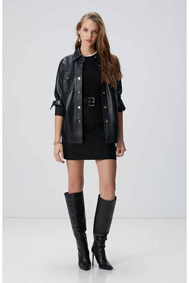 Siyah Deri Gömlek - 4