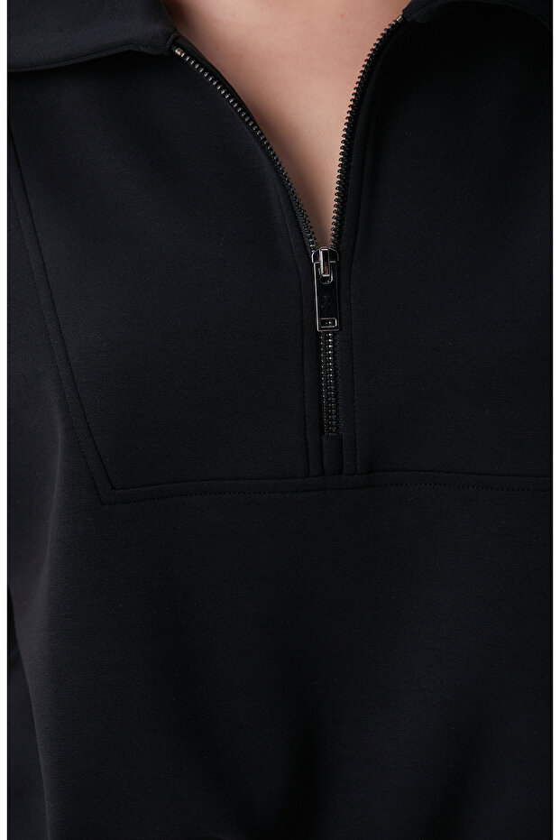 Siyah Modal Karışımlı Sweatshirt - 6