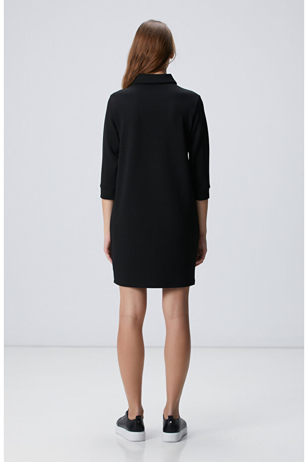 Siyah Polo Örme Elbise - 5