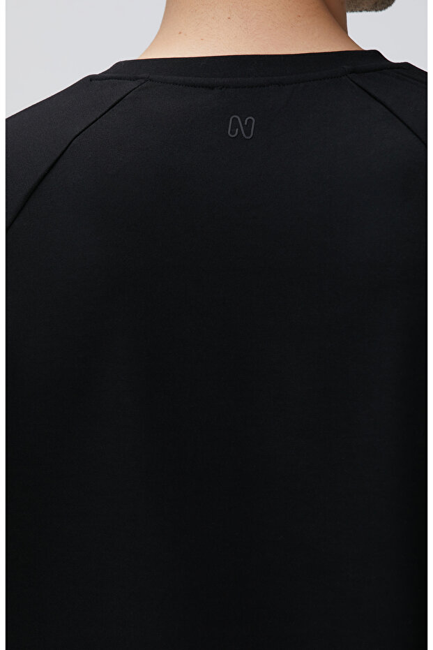 Siyah Bisiklet Yaka Basic Sweatshirt - 8