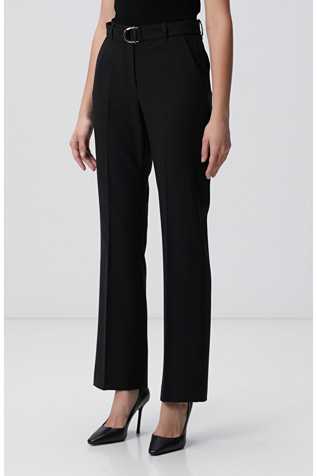 Siyah Yün Karışımlı Pantolon - 4