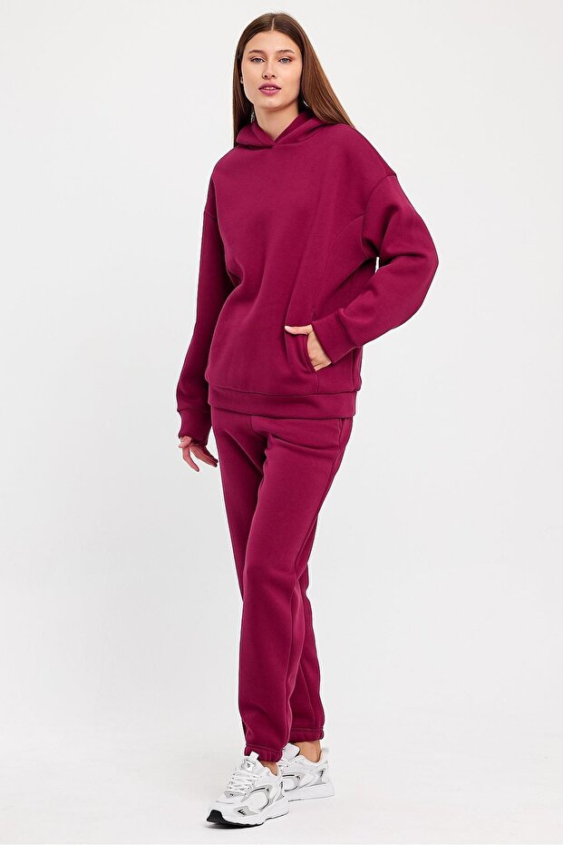 Women's Three Thread Fleece Oversize Tracksuit Set with Elastic Waist and Legs