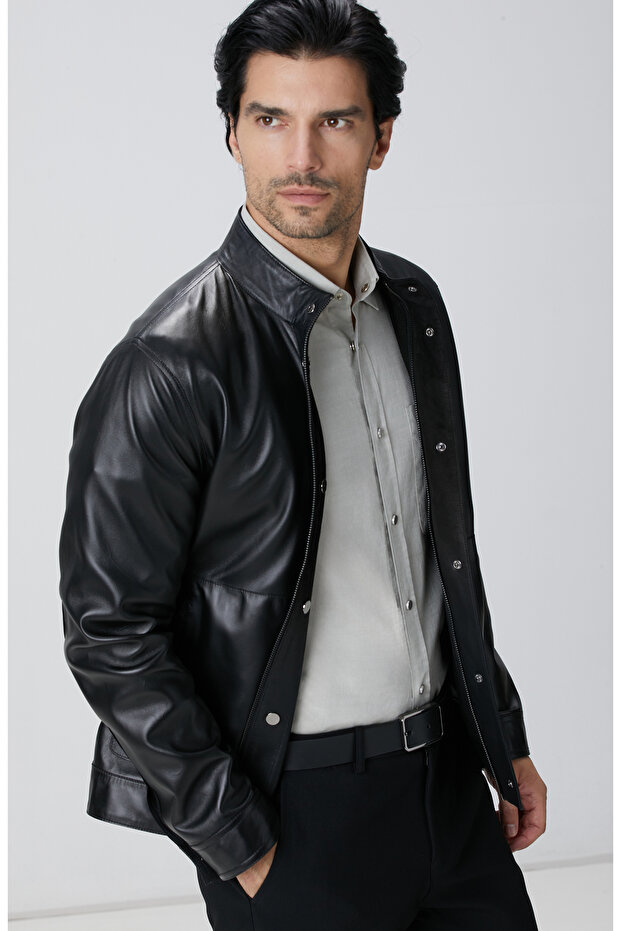 Siyah Çift Taraflı Deri Mont - 3