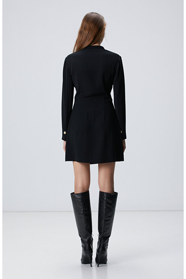 Siyah Aksesuarlı Mini Elbise - 5