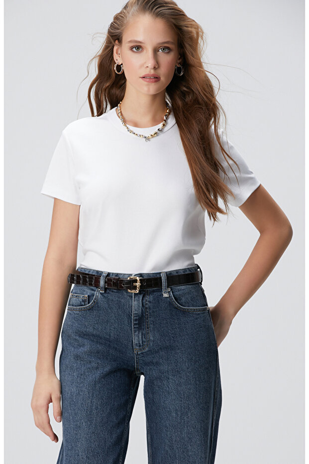 Kırık Beyaz Basic T-shirt - 1
