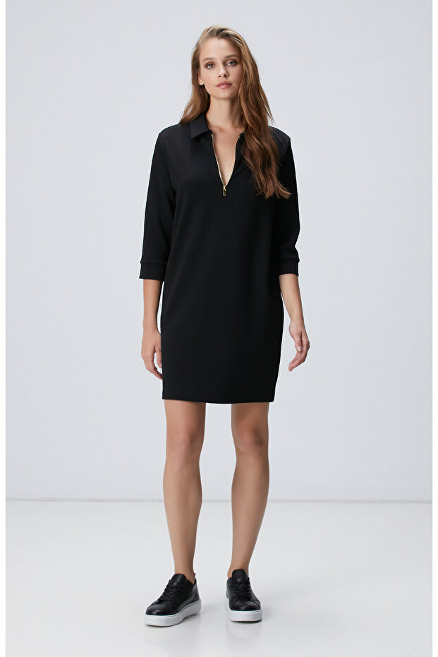 Siyah Polo Örme Elbise - 2